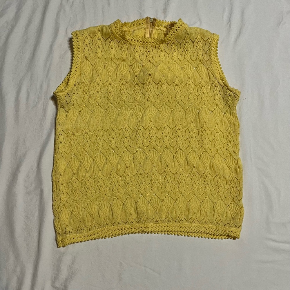 Vintage 50s 60s Light Yellow Top Pin Up 100% Virgin Acrylic Fiber Japan